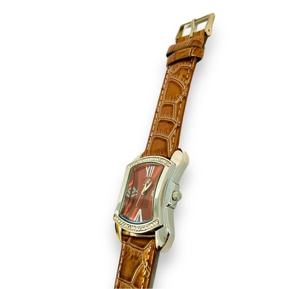 Watch Womens Designer Watch BURGI Rhinestone Brown Leather Wristwatch - Picture 14 of 16